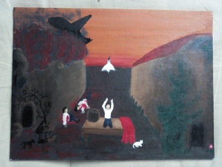 Acrylic ; sujet : le bombardement de Guernica